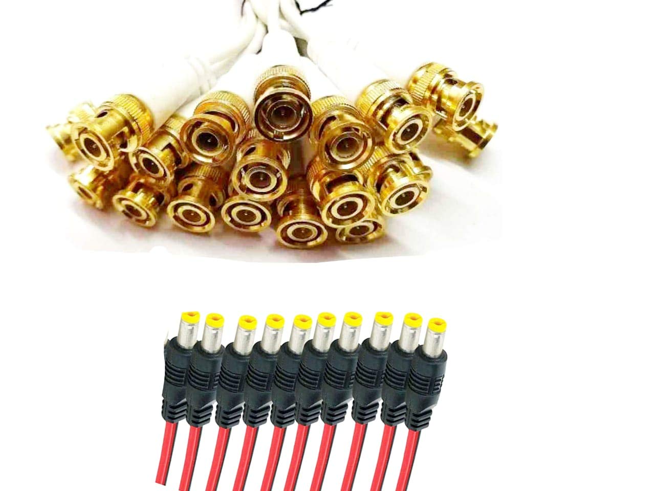 20 Pcs BNC Connector with Copper Wire 18 cm and 10 Pcs DC Power Pin Male Cables with Copper Wire Connectors for CCTV Camera