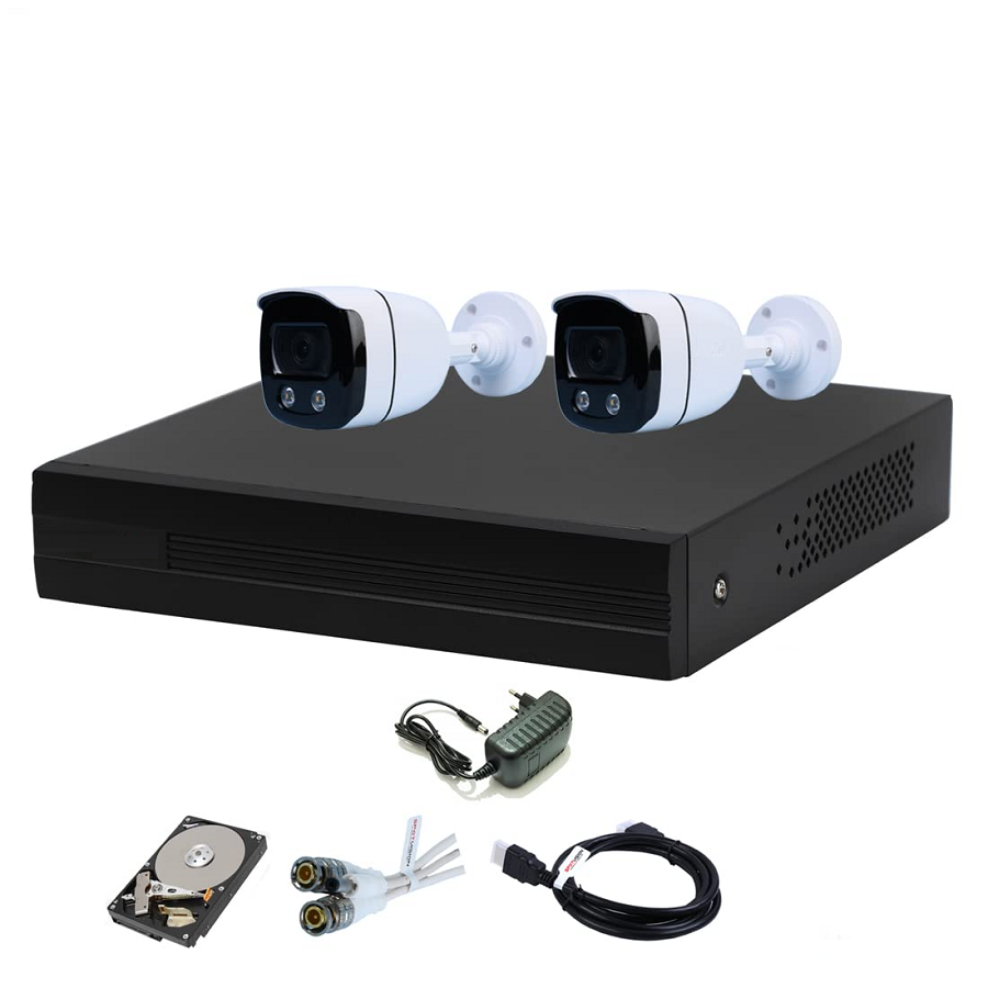 4 Channel HD DVR 1080p, Colorful View in Nightvision Outdoor Camera 2.4 MP 2Pcs,500 GB Hard Disk