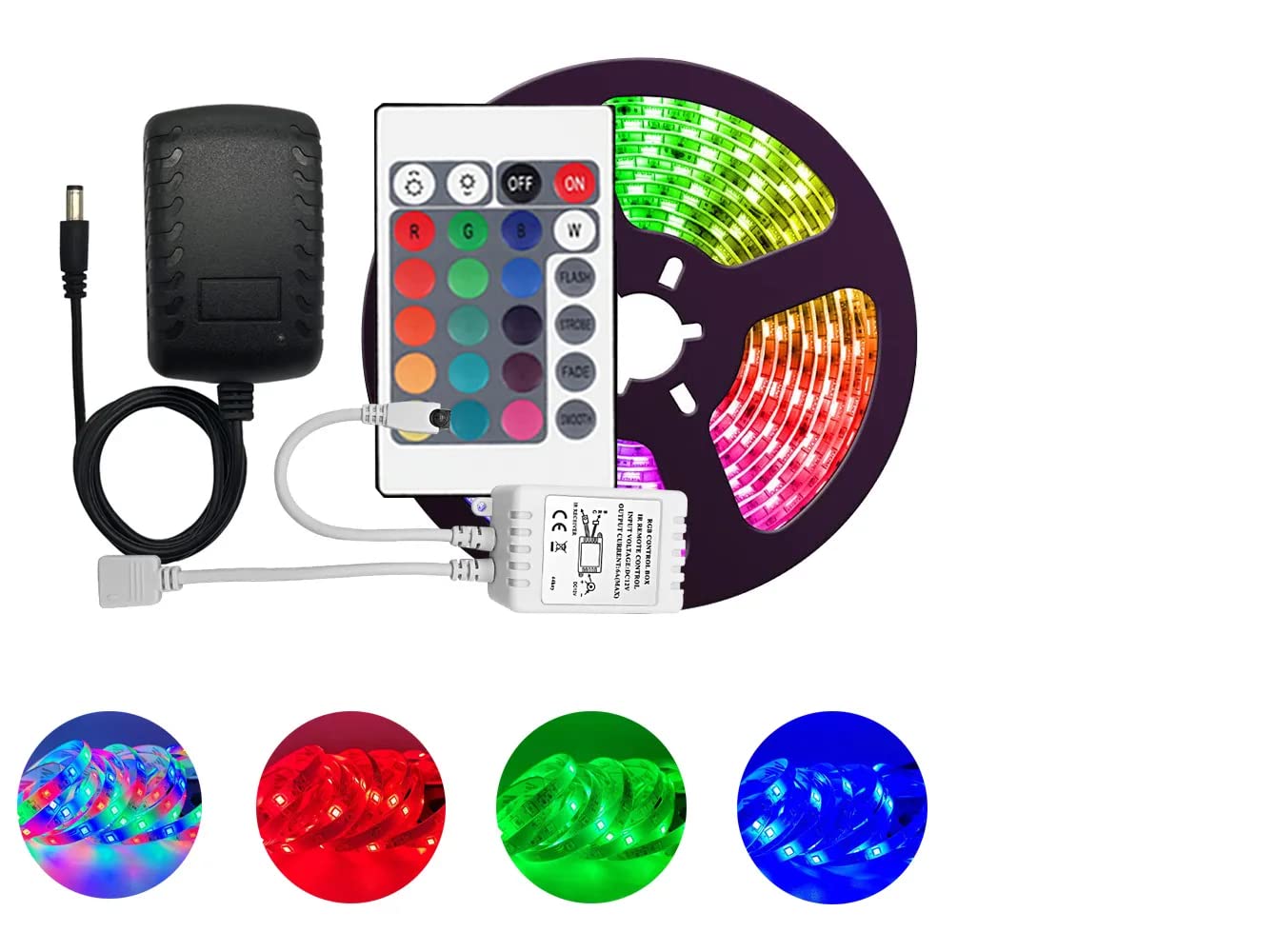 5 Meter Led Strip Lights Waterproof Led Light Strip with Bright RGB Color Changing Light Strip with 24 Keys Ir Remote Controller and Supply for Home
