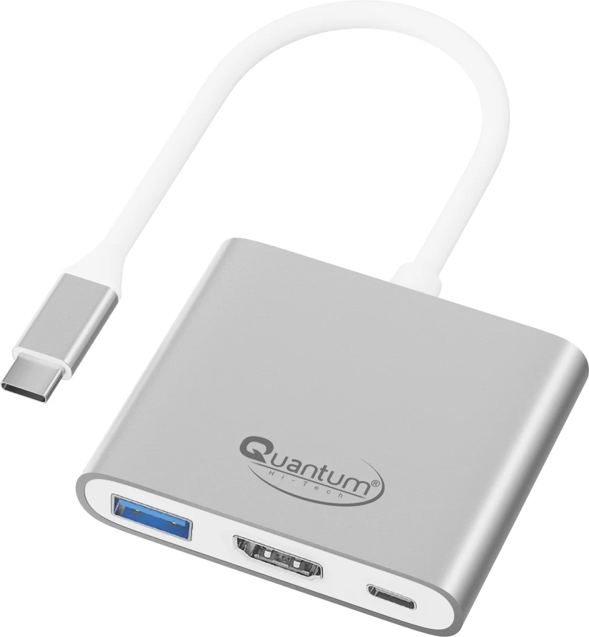 Quantum QHM7622 Type C To Hdmi 4k Adapter 3 In 1 Usb, USB 3.0, USB C, 60w Power Pass Through USB HUB