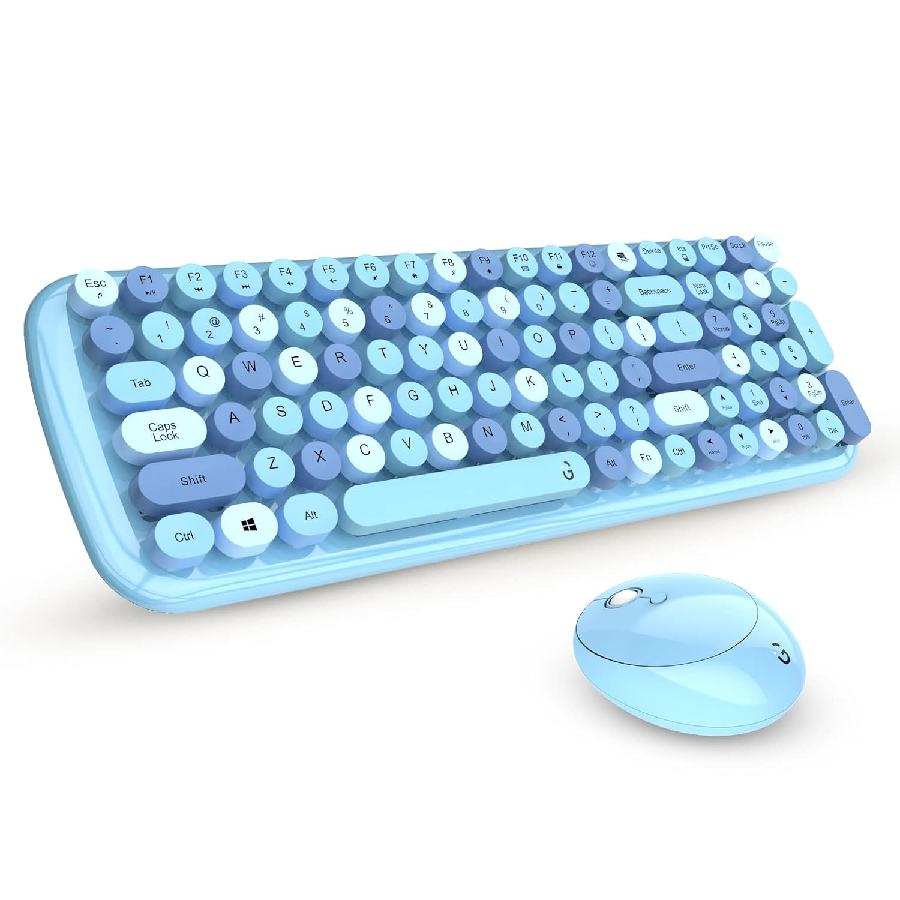 Retro Typewriter Inspired 2.4GHz Wireless Keyboard with Mouse Combo for Desktop/Laptop and Devices with USB Support, Single Nano Receiver, Round Keycaps, Cleaning Brush