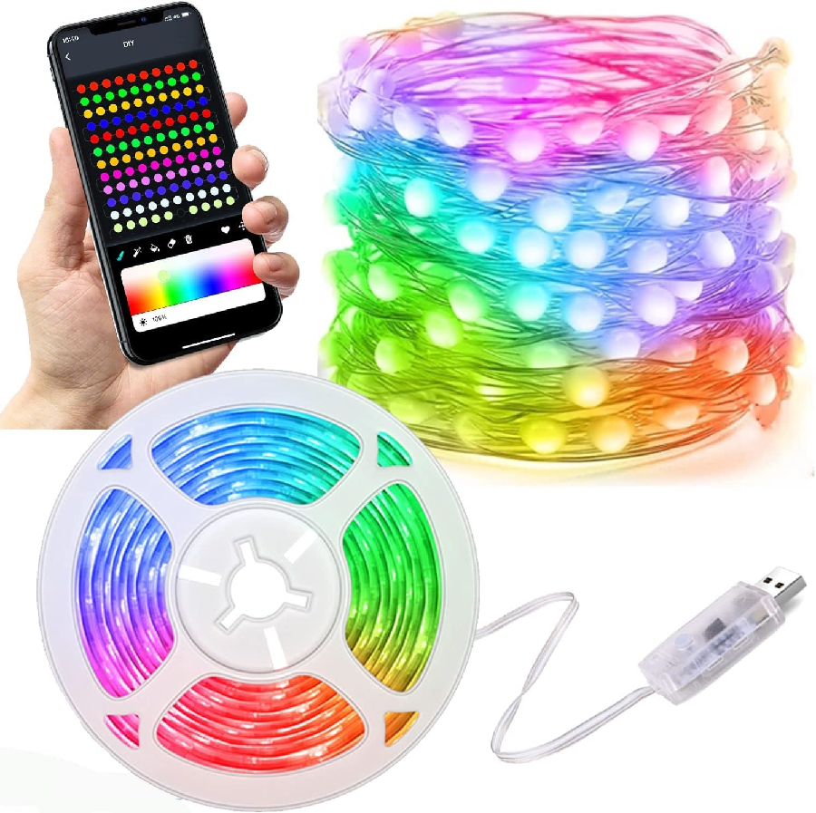 USB RGB Smart Fairy Strip String Lights Smart Control Music Sync, Waterproof, Remote App Control RGB Colour Changing Light